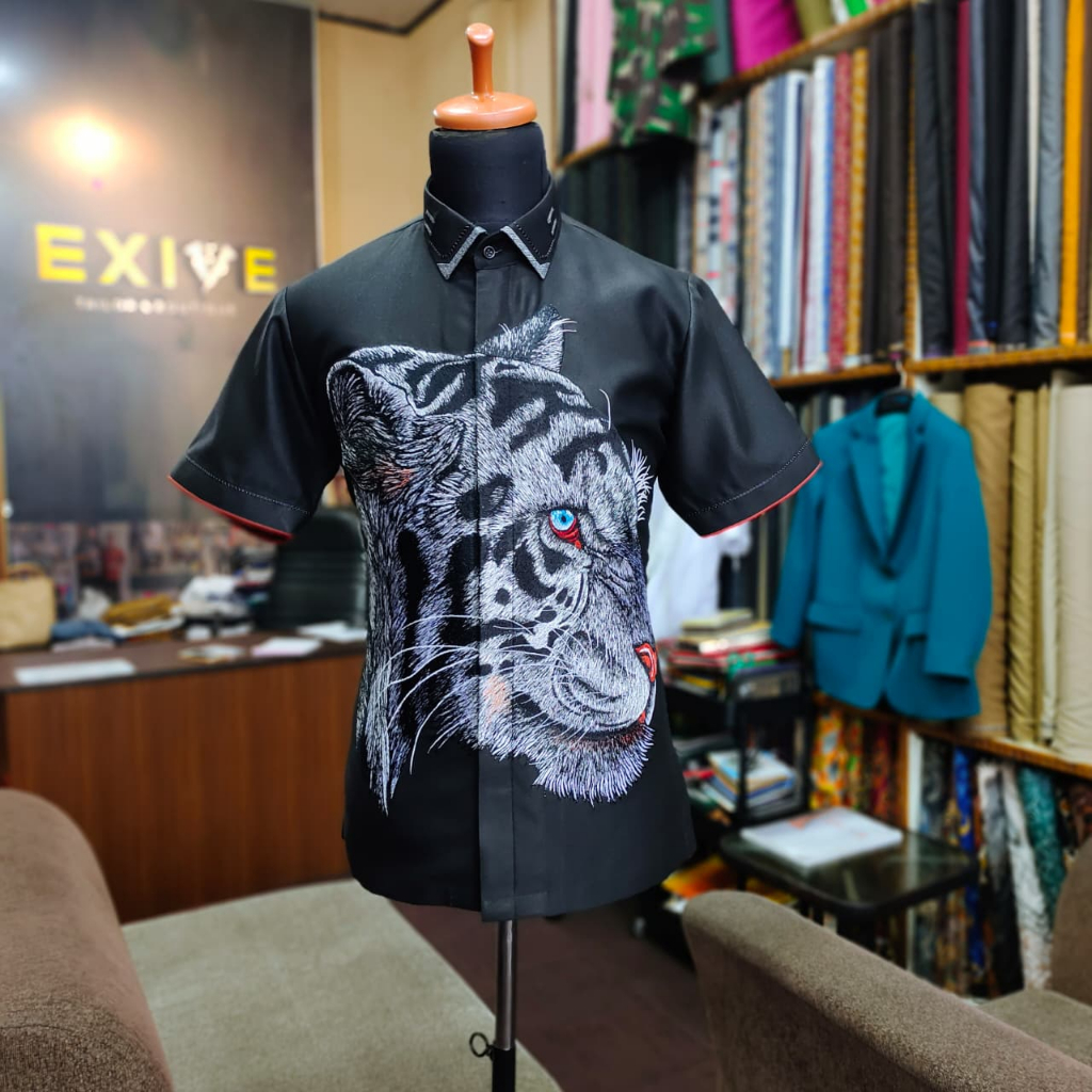 KEMEJA PRIA LENGAN PENDEK KEMEJA BORDIR HARIMAU KEMEJA BORDIR MACAN KEMEJA EKSEKUTIF KEMEJA TAILOR 1
