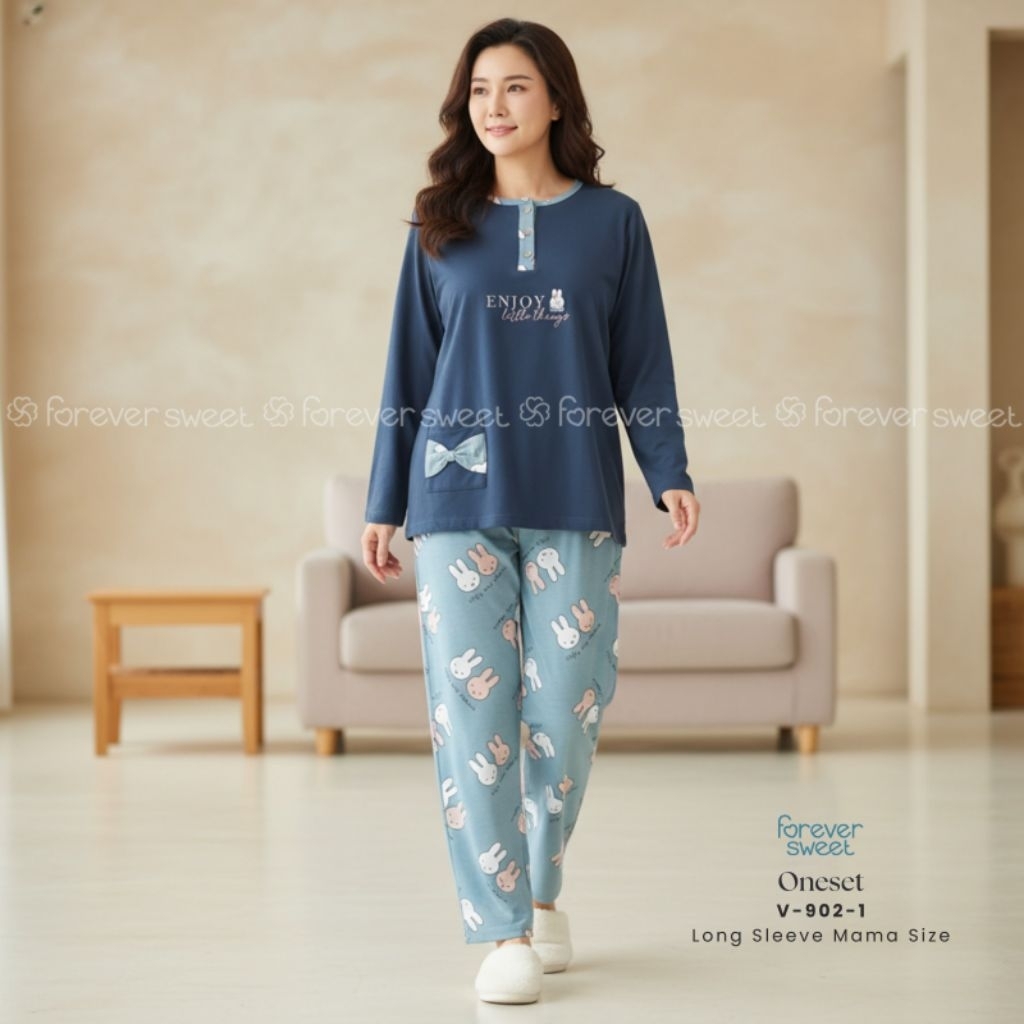 FOREVER SWEET | Oneset Baju Tidur Babydoll Setelan Piyama PP Mama Size Mamasize Celana Panjang V 326