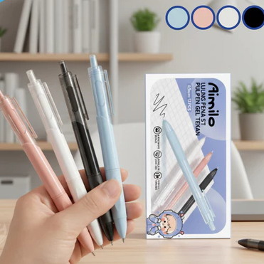 duniadecor_ Pulpen Gel Retractable Isi 12PCS Gel Pen 4 Warna 0.5mm