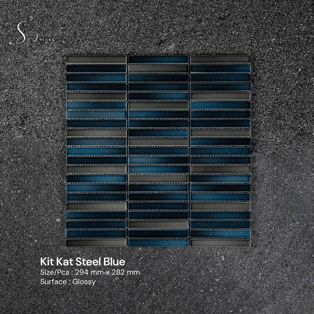 Steel Blue Kitkat Mosaic Tiles | Mosaic Keramik