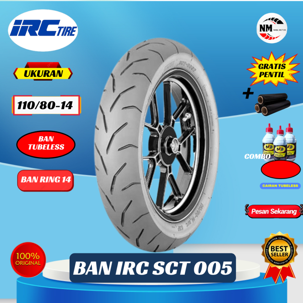 Ban Luar Motor IRC SCT 005 110/80-14 ban depan Yamaha AEROX 155 Tubeless Free Pentil