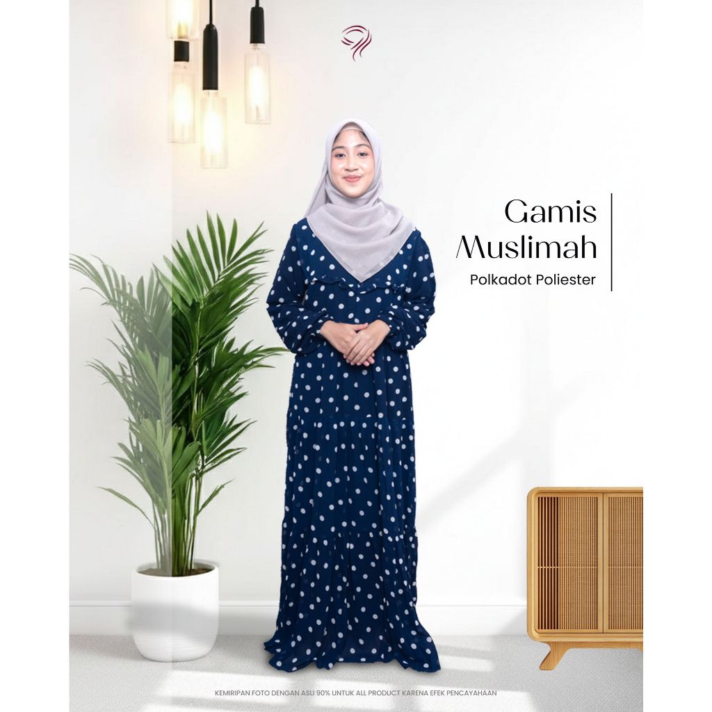 Ray'sah l Gamis Muslimah wanita dewasa polkadot poliester - Tangan Karet, Busui Friendly ramadhan le