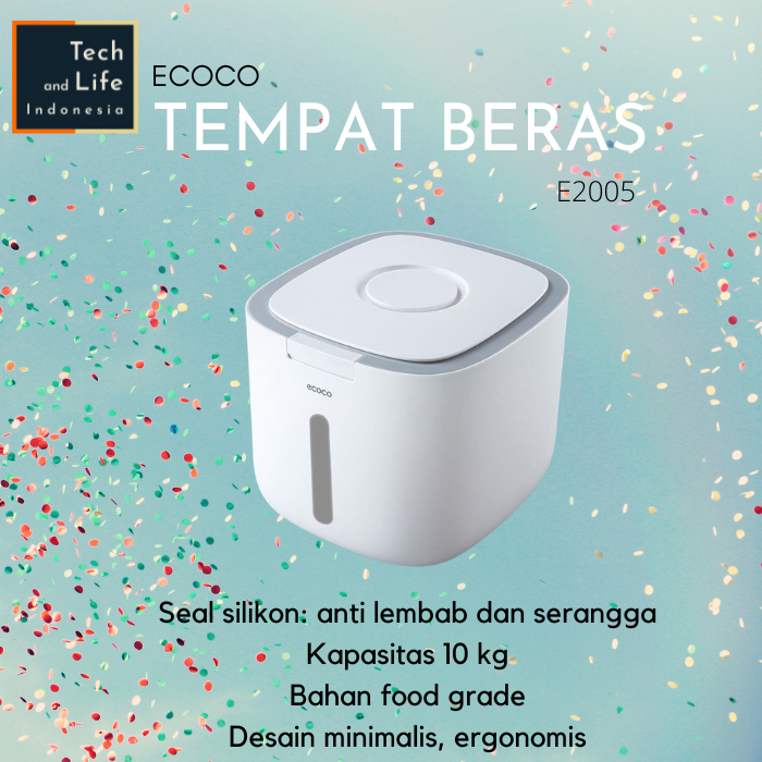 [CLEARANCE] Ecoco Tempat Dispenser Beras 10 KG Rice Bucket Estetik
