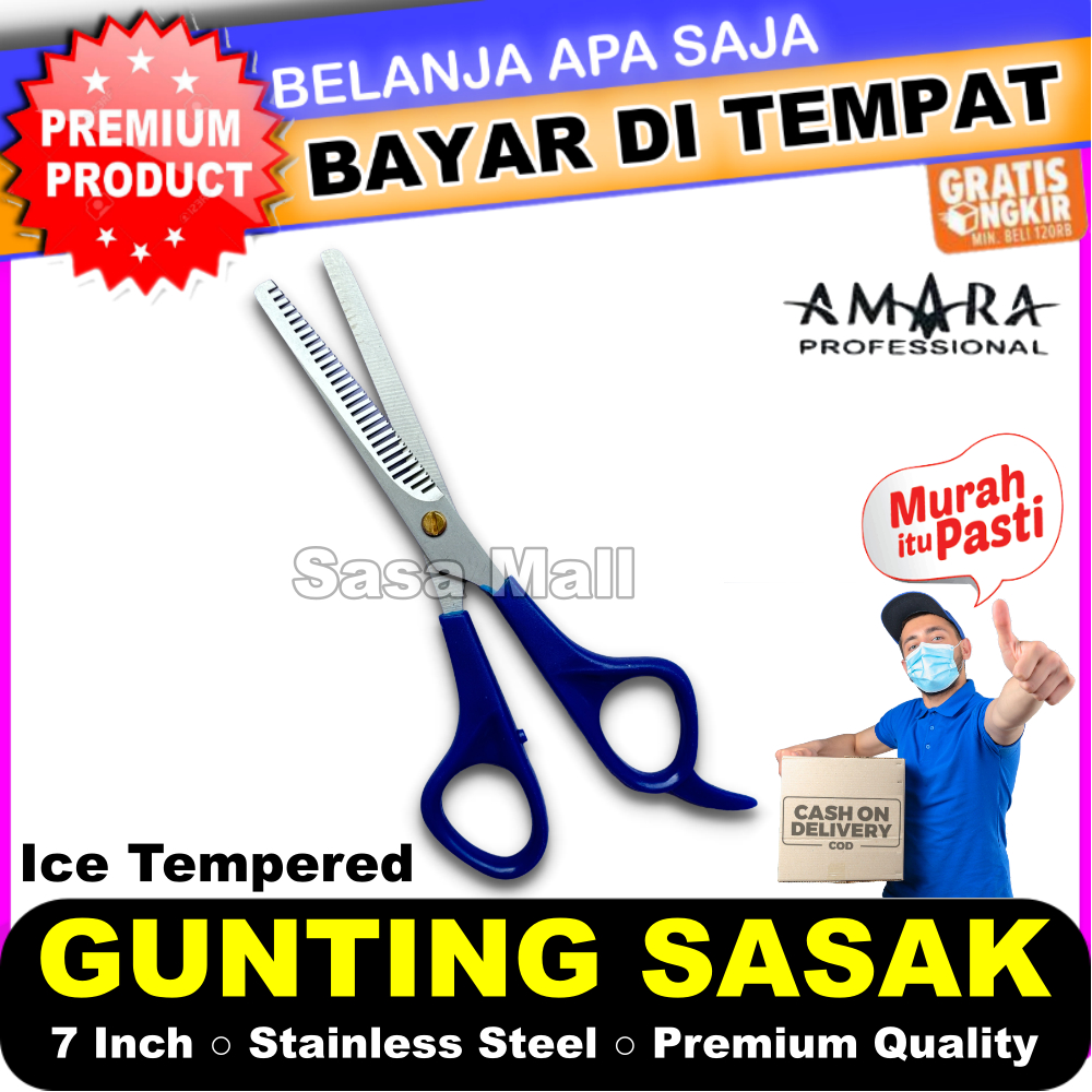 Amara Gunting Rambut Gerigi Premium Alat Potong Sasak Rambut Pangkas Barbershop 7 Inchi Barber Stain