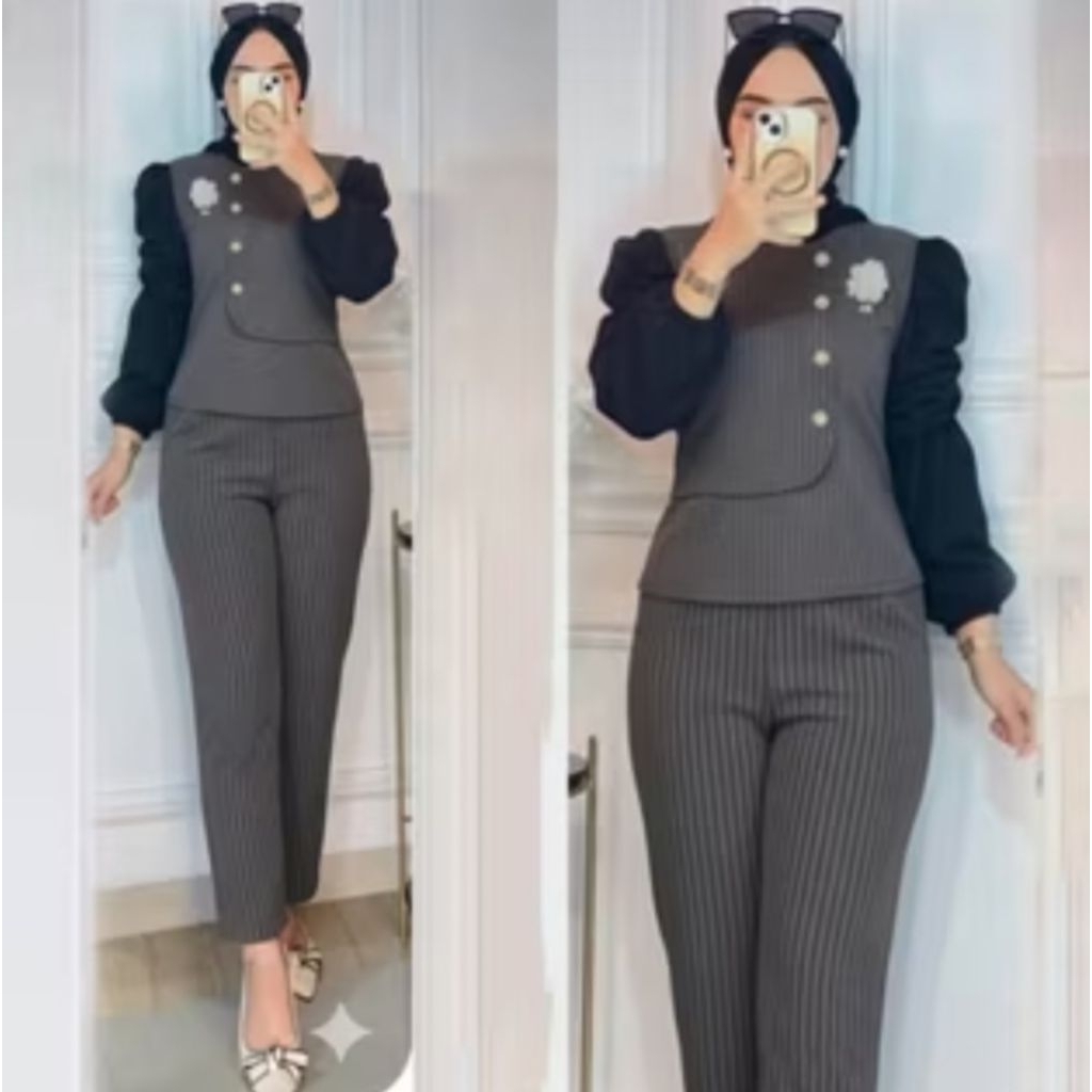 LAVA SET 3IN1 / ONE SET 3IN1 VEST KOREA / SETELAN CELANA WANITA DEWASA