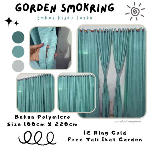 Gorden Smokring – Hordeng 12 Ring Motif [Embos Hijau Tosca] 6 Gelombang – Gorden Lubang / Halus Lemb