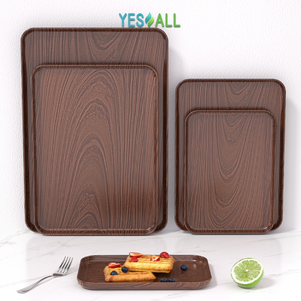 YESALL Nampan Plastik Aesthetic Motif Kayu Tua – Baki Tray Serbaguna Elegan untuk Cafe & Restoran