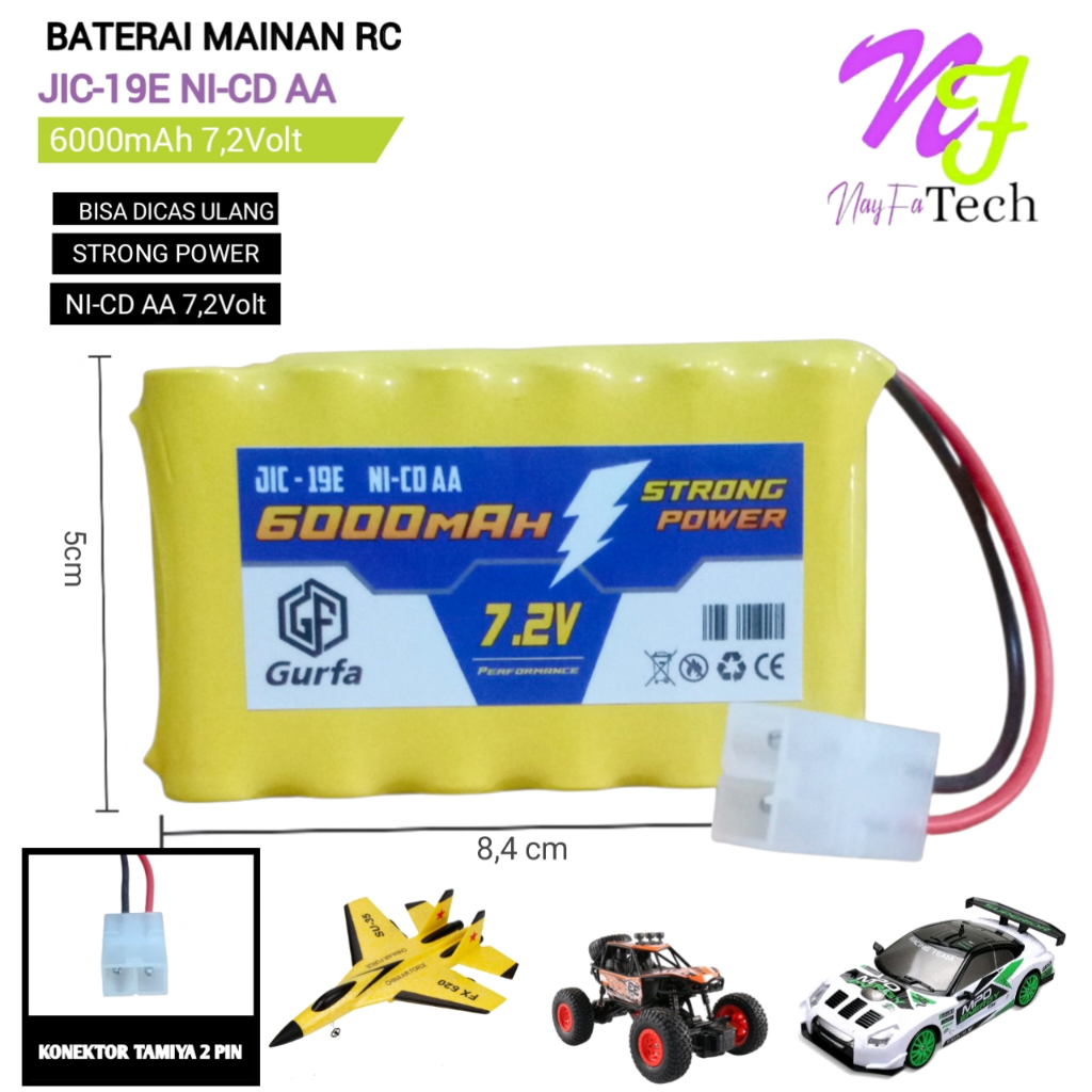 Baterai Mainan  RC/ Baterai Mobil Remot 6X NI-CD AA 7.2volt - 6000mAh Soket Putih/2Pin