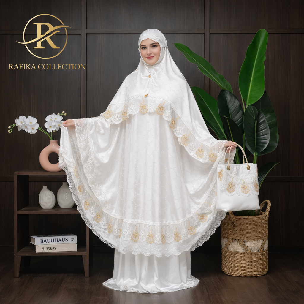 Mukena Dewasa Aurora Armani Jaguar Premium Bordir Mewah Putih Elegan Adem Exclusive