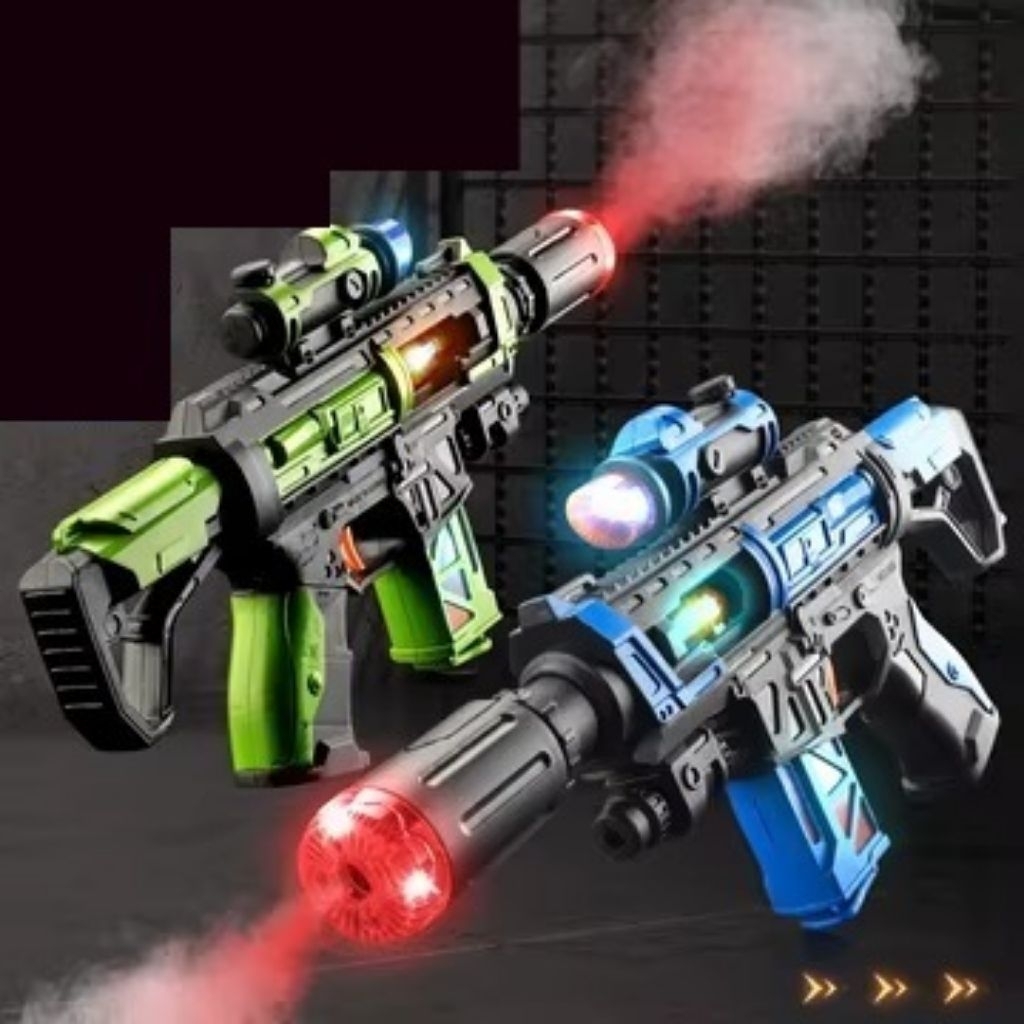 Green Blaster Smoke Gun Mainan Pistol Tembakan Elektrik Dengan Efek Asap Dan Efek Api Saat Dimainkan