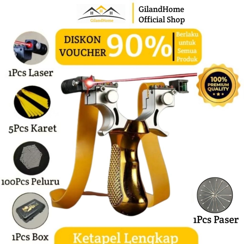 Ketapel Laser Slingshot Full Set Lengkap (Paser Ikan + 100 Peluru + 5 Karet + Box) - Alat Berburu Ou
