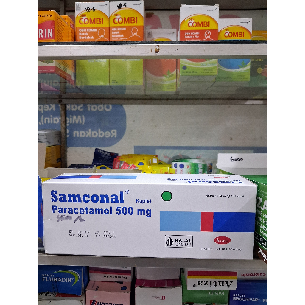 SAMCONAL Paracetamol 500mg Mengurangi Demam Sakit Kepala 500g 1 Strip 10 Kaplet