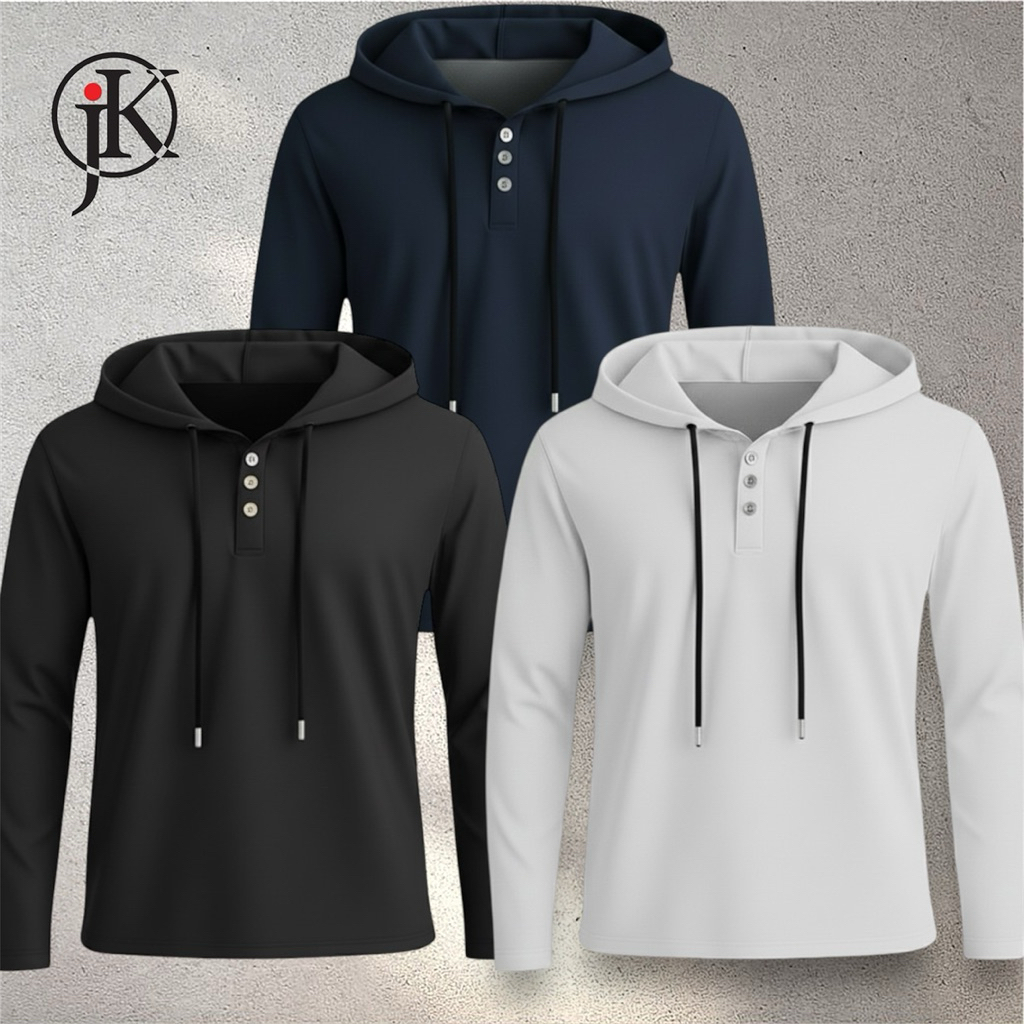 paket 3 pcs Kaos hoodie pria lengan panjang