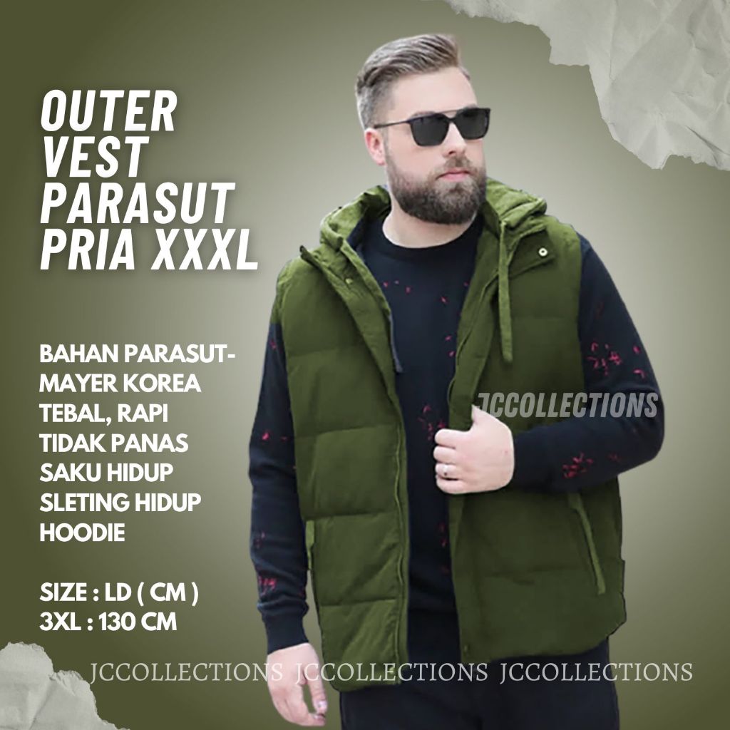 Jaket Rompi Motor Pria Jumbo 3XL / Rompi Jumbo Parasut Big Size XXXL Unisex Hoodie Vest Motor - JCCo