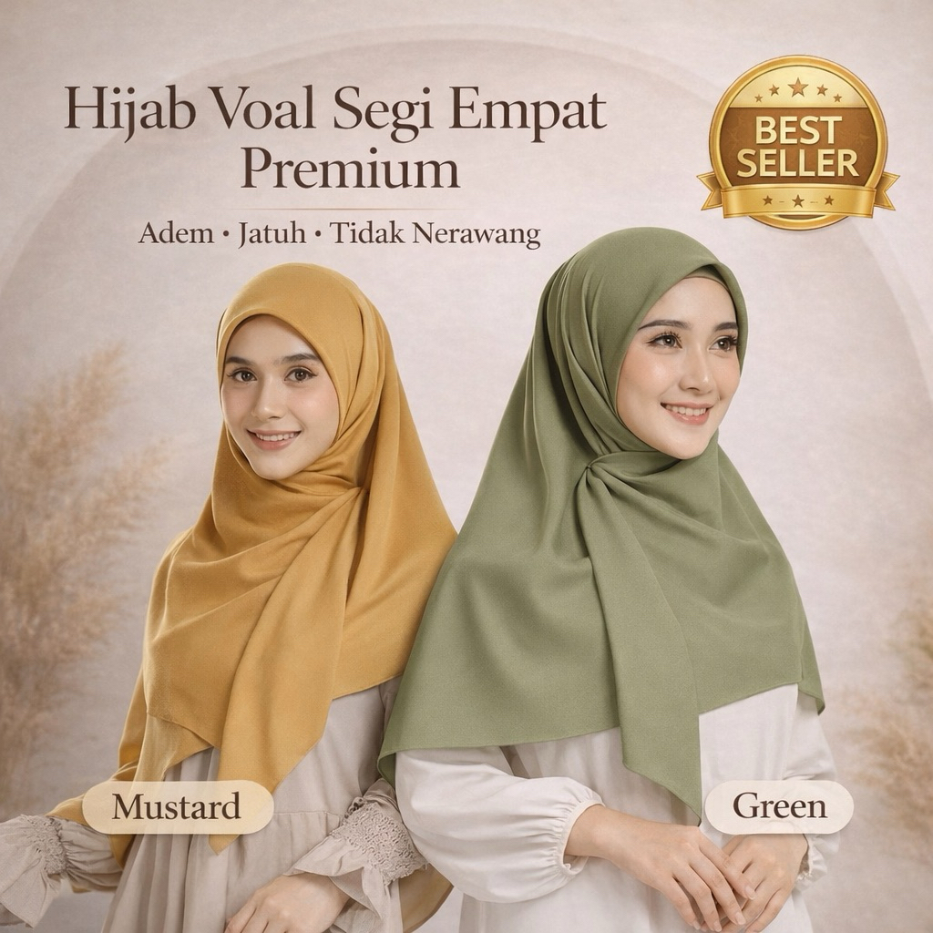 Hijab Voal Segi Empat Polos Syari / Kerudung Segi Empat Jumbo / laser Cut / Seragam / 130x130