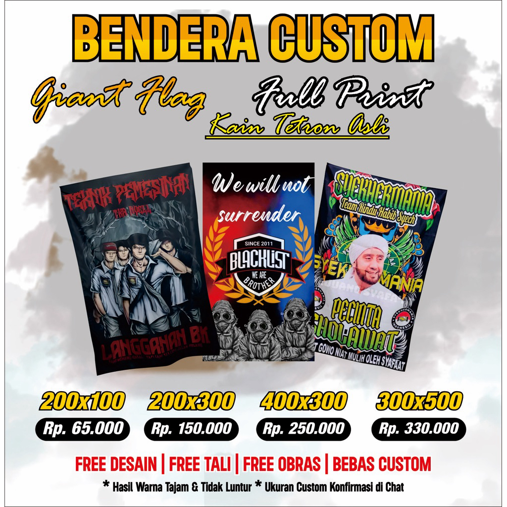 CETAK GIANT FLAG SHOLAWAT MURAH MERIAH DESAIN CUSTOM FULL PRINTING KAIN TETRON