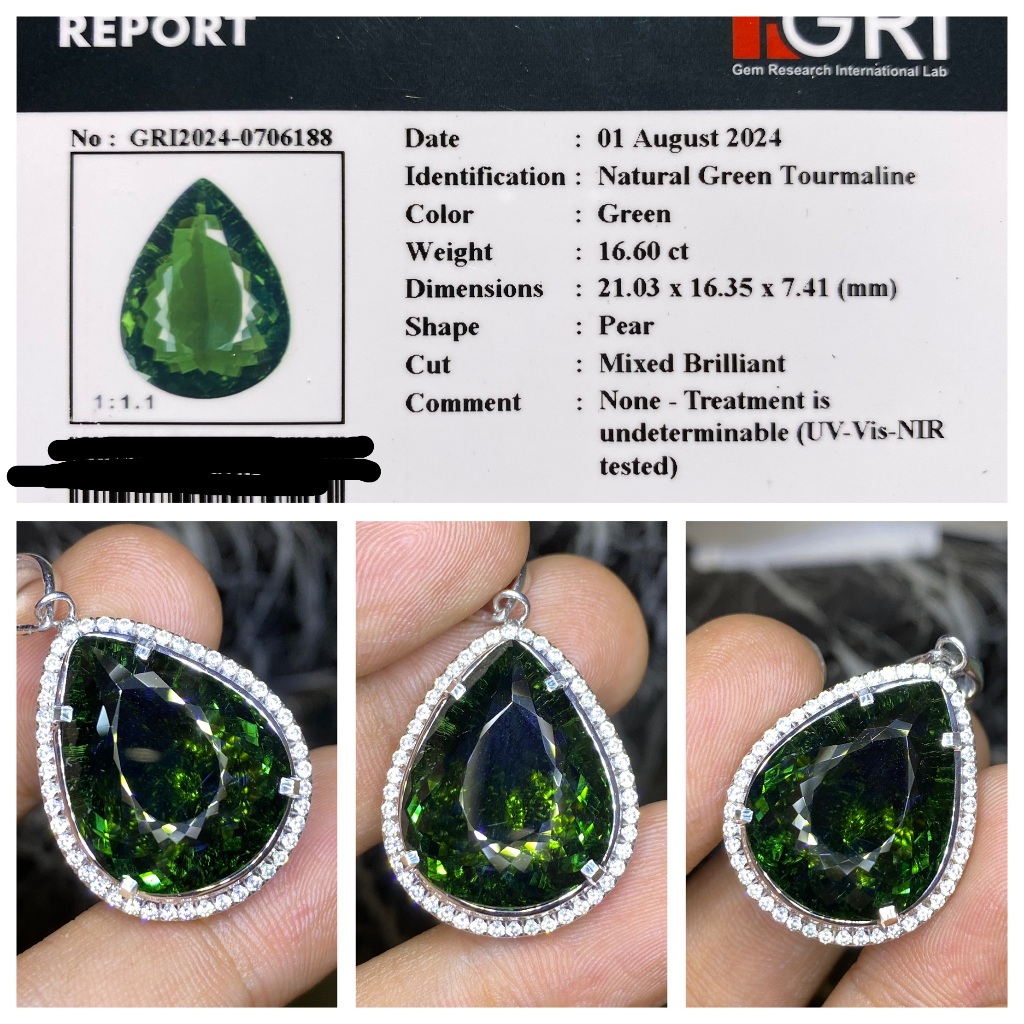 Natural 16.60ct jumbo liontin perak deep tourmaline