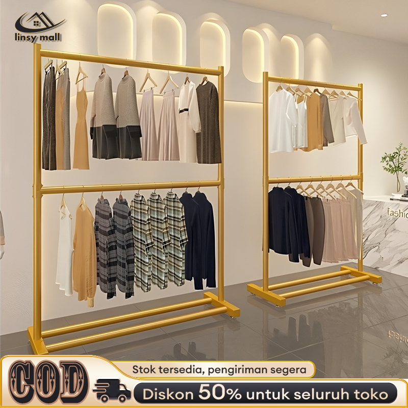 Rak Gantungan Baju 2 Susun Gantungan Baju Besi Gantungan Baju Rak Baju Gantung jemuran baju portable