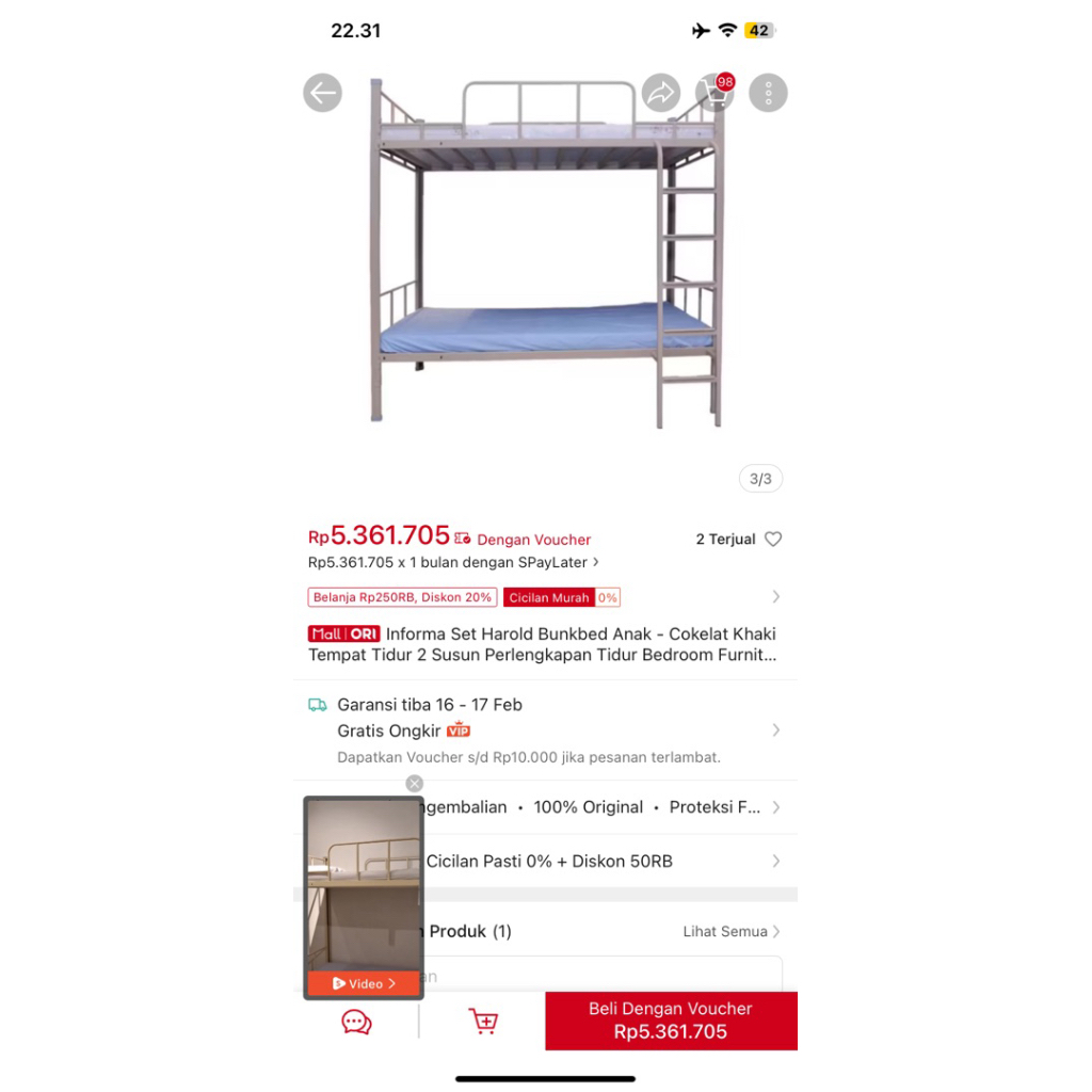 Kasur Tingkat Anak/Dewasa 150kg INFORMA