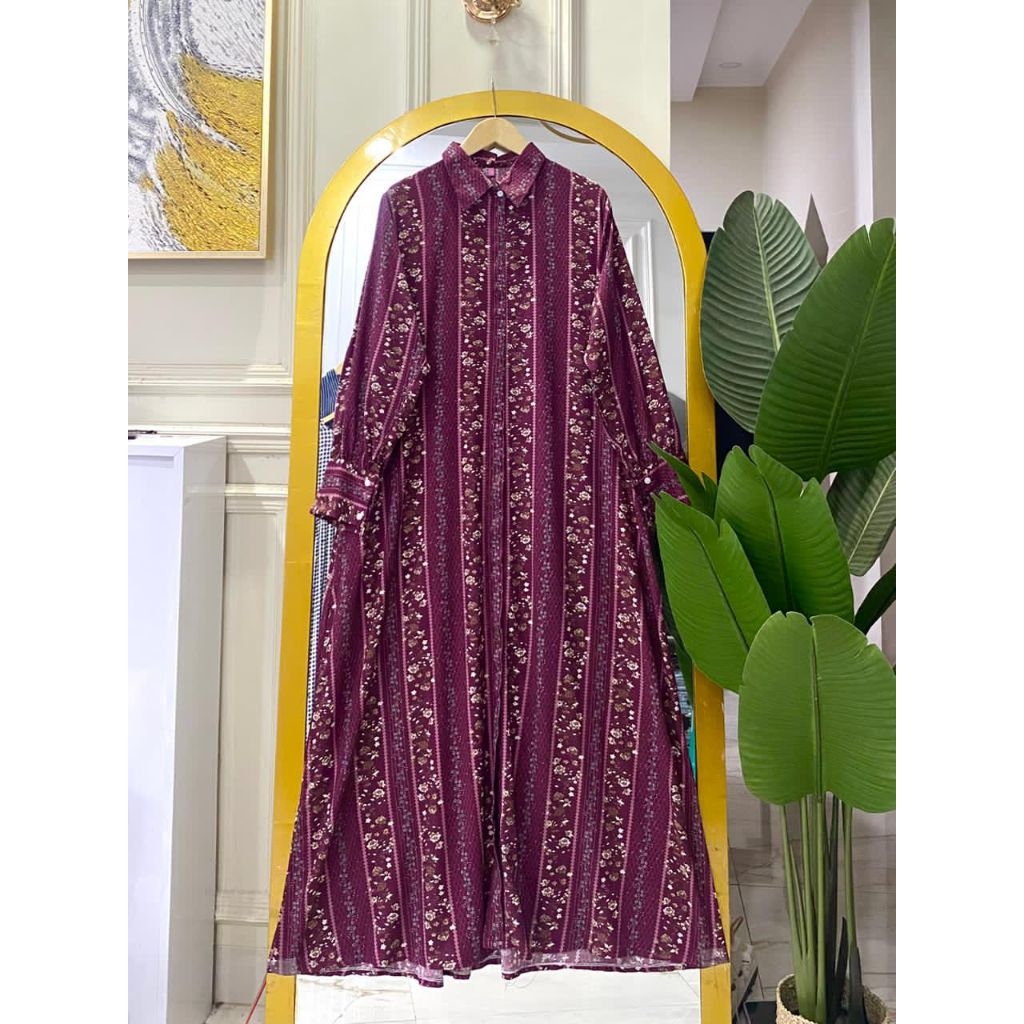 dress anaya salur series/ dress kerah katun rayon premium motif salur garis garis setrip/ gamis salu