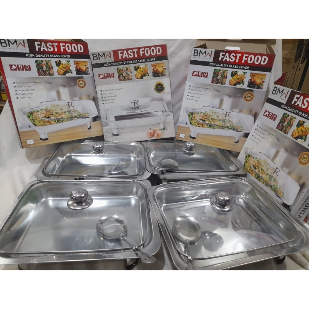 Prasmanan stainless tutup kaca fullmerk BMW pake kotakukuran 34 x 28 x 4 cmSatu set prasmanan petak 