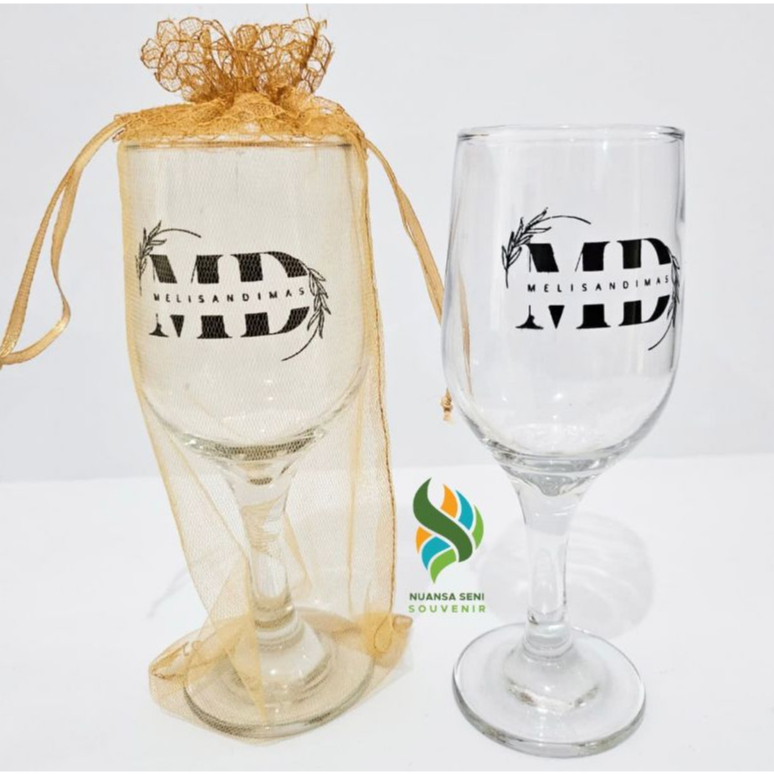 Souvenir Gelas Champagne Flute Wedding Toast Gelas Kaki Tinggi Kaca Stem Glass Sablon