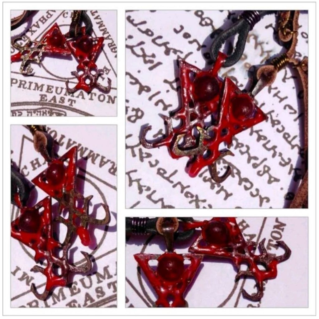 Kalung Titanium Gothic Lucifer Bringer Of Light Ancient Talisman Ornamen Batu Garnet Lafadz  Morning
