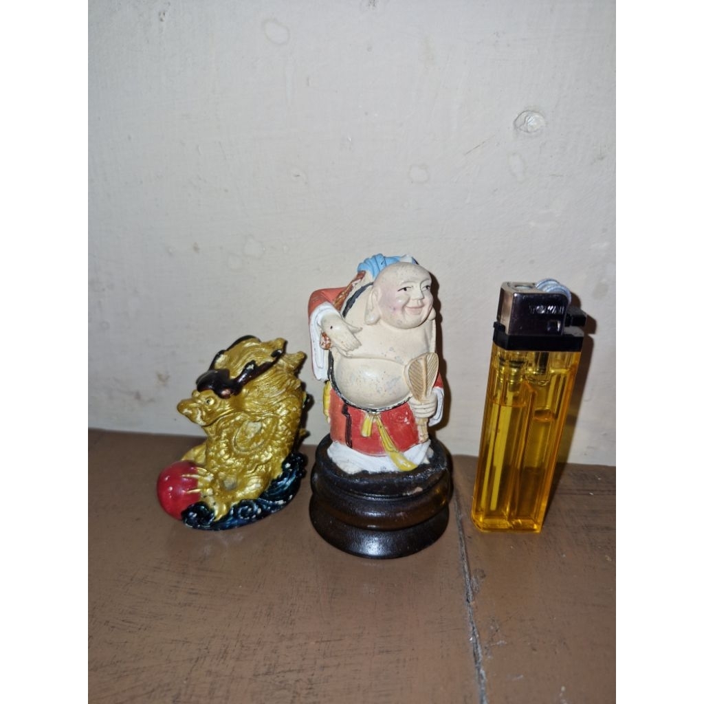 Hiasan meja vintage berbentuk naga Buddha tersenyum borongan sepasang murah nego antik lawas kuno