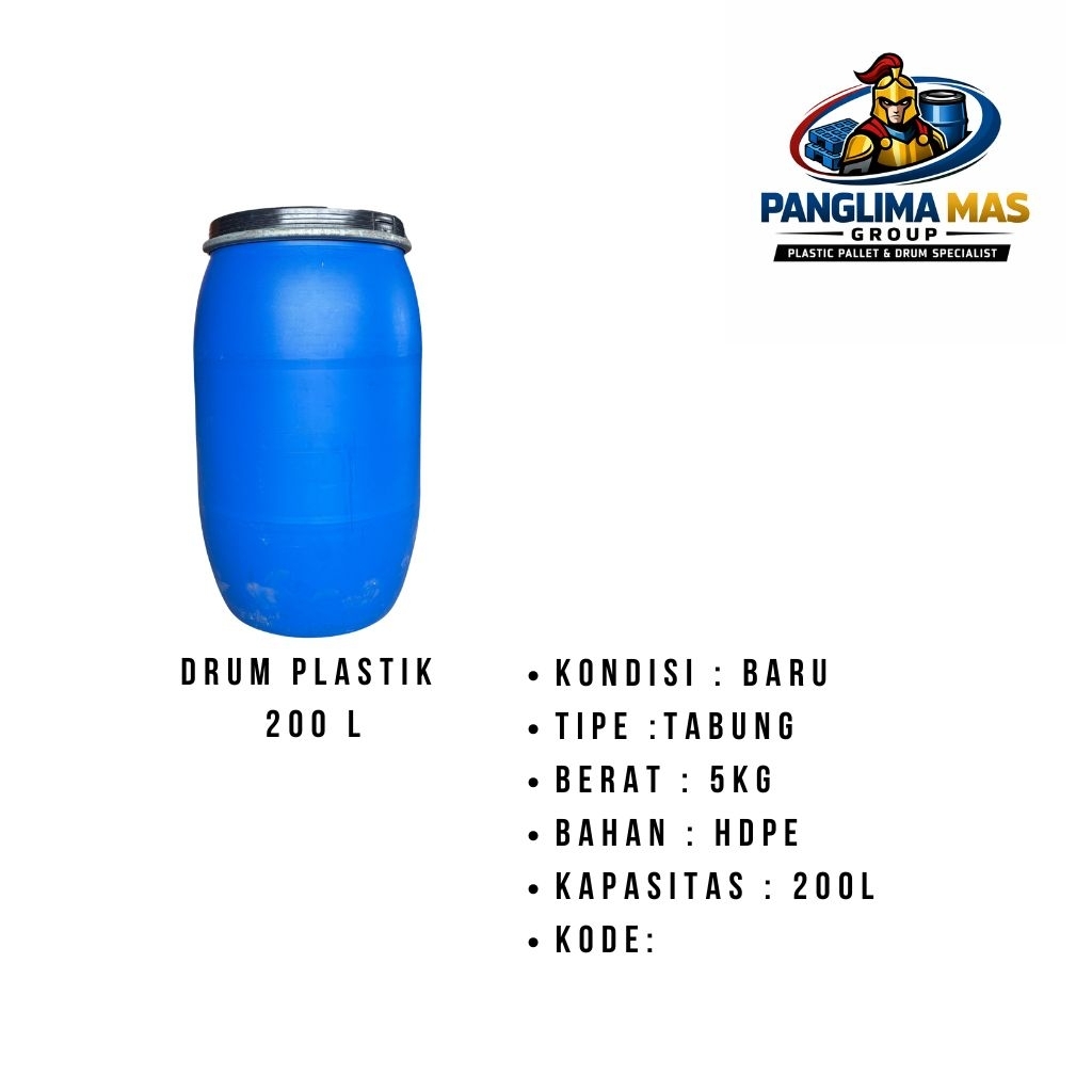 drum plastik 200 L tutup lebar