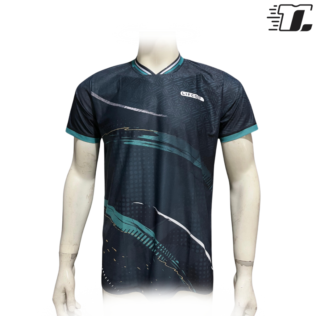 Jersey Running  Jersey Lari Lifco Printing Hitam Hijau Jersey Olahraga Voli / Badminton / Futsal