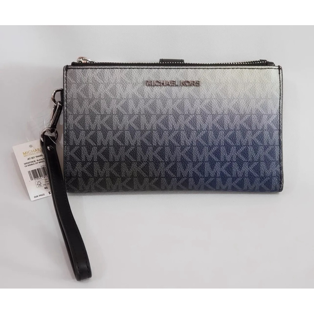 MK Jet Set Travel large double zip wrislet black multi