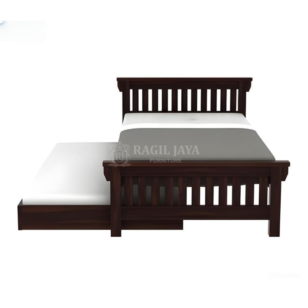 Dipan Sorong Minimalis Kayu Jati Jepara / Tempat Tidur Anak 2 Tingkat / Ranjang Kayu Jati Asli