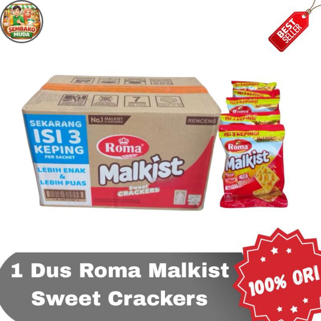 Roma Malkist Sweet Cracker Sachet 1 Dus Isi 12 / Biskuit Roma Malkist Sweet Manis 1 dus