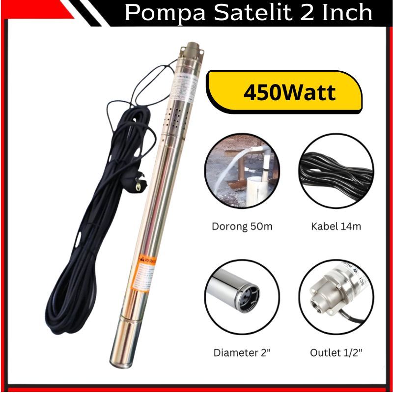 Pompa Satelit Sibel 2" Inch 55 Meter Submersible Pompa CelupSumur Tanam AC 220V Pompa Dorong 0.5 HP