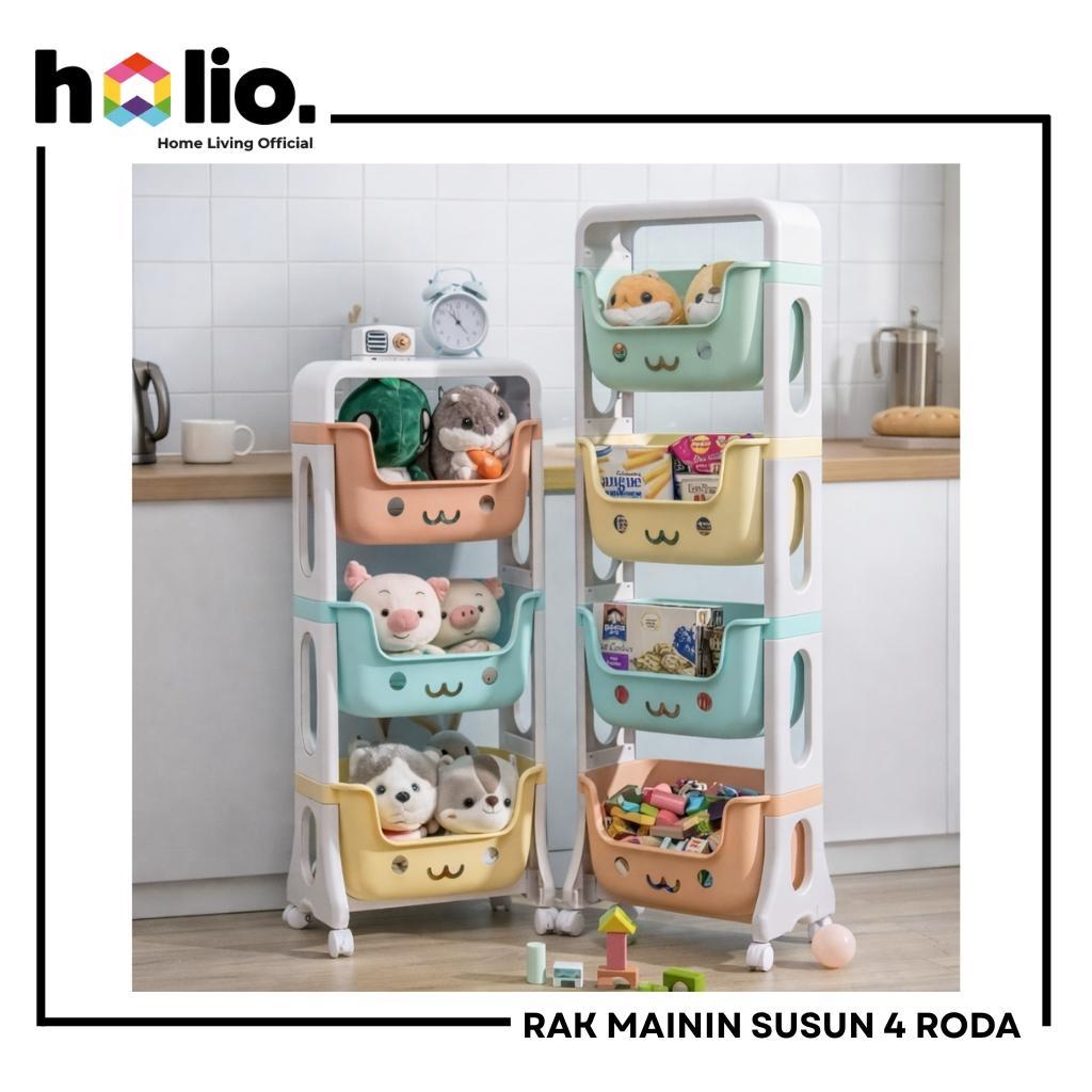 122.Holio Rak Mainan Anak Susun 4 Roda – Tempat Penyimpanan Mainan Tingkat Empat Serbaguna Q2-8804 /
