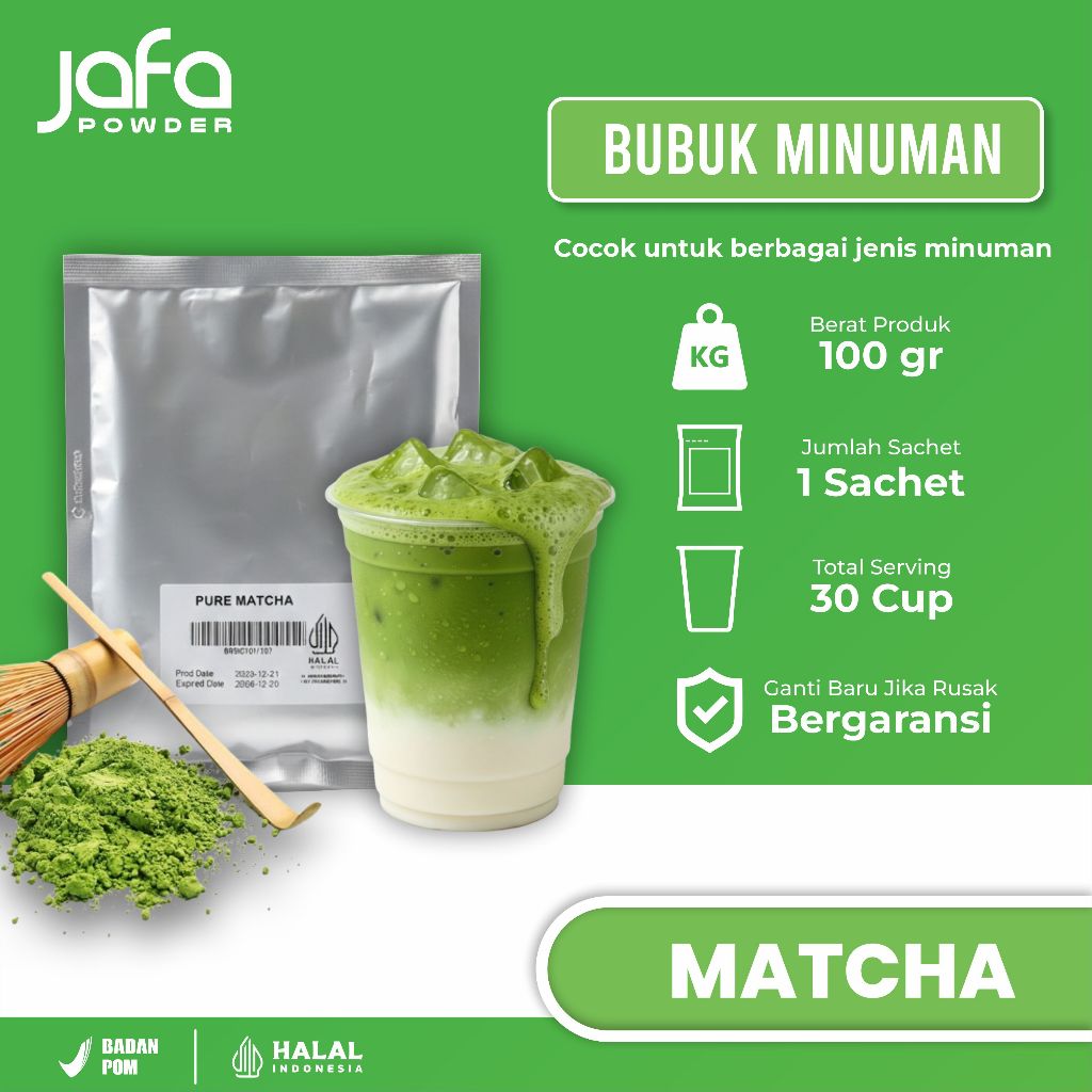 Bubuk Minuman Rasa Matcha - Bubuk Minuman Premium Pure Matcha - Halal & BPOM