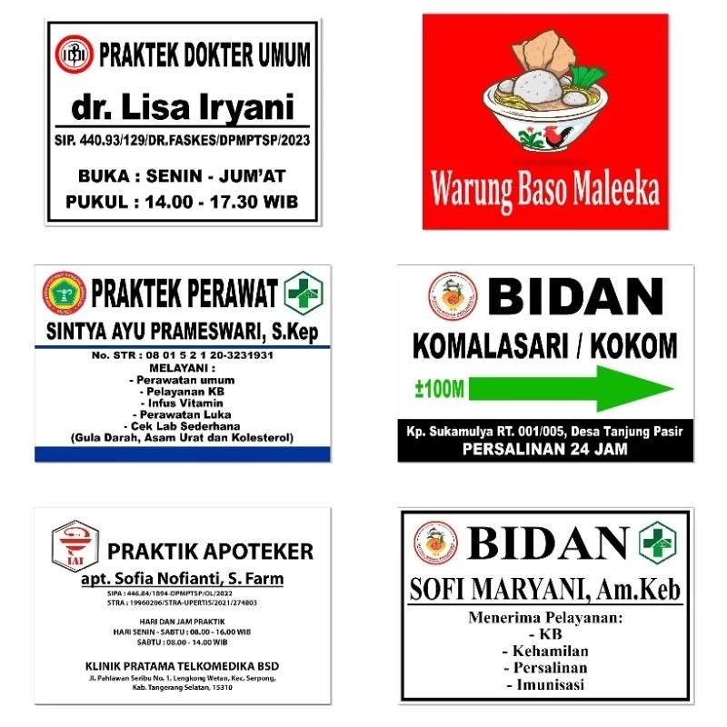 Plang Akrilik 60x90 Papan Praktek Bidan Dokter Apotek Perawat Plang toko Usaha Mesjid Mushola Sekola