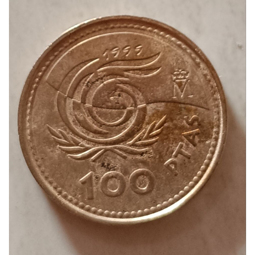 koin Spanyol 100 pesetas tahun 1999..