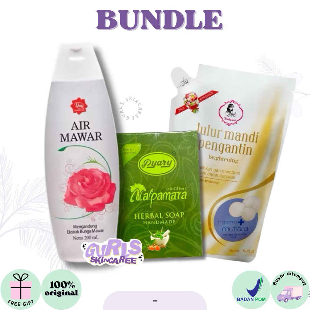 (BUNDLE) 3in1 PYARY Nalpamara sabun arab | PURBASARI lulur mandi pengantin 500gr | VIVA air mawar 20