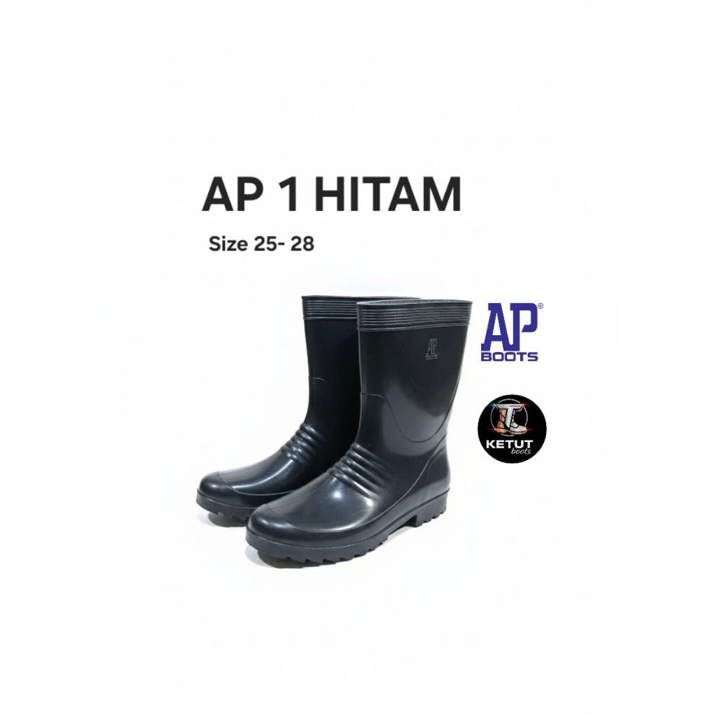 AP BOOTS 1 Hitam Sepatu Karet AP1 Pendek Glossy Pria Wanita