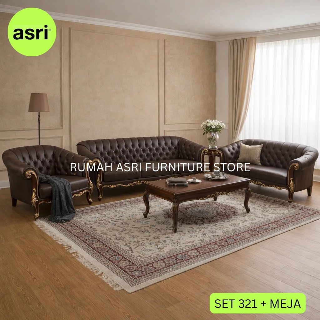 Promo Sofa Kulit Jati Jepara 321 + Meja Motif Kulit Oscar Tekstur Buaya