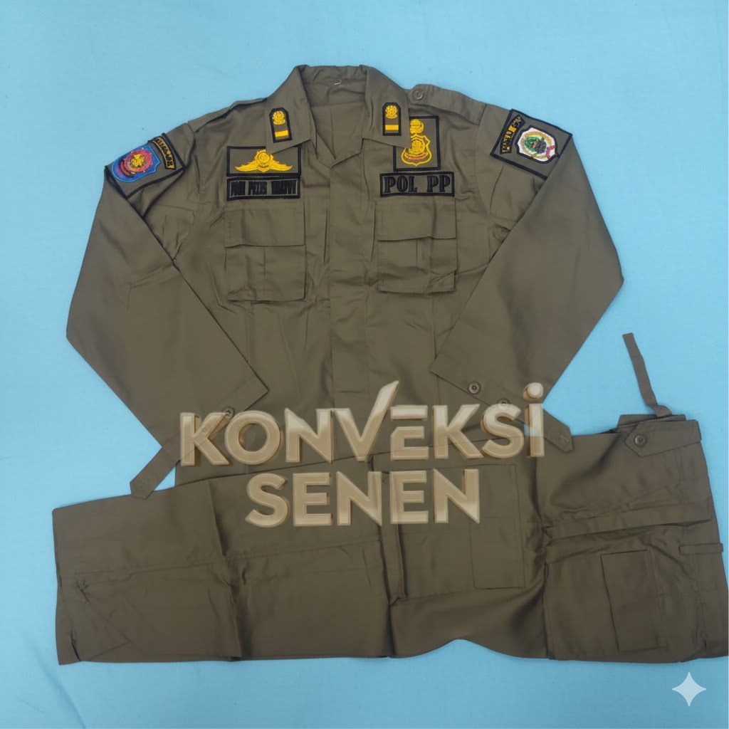 Seragam Pol PP PDL Terbaru Bahan Drill Nyaman full bordir timbul 3d
