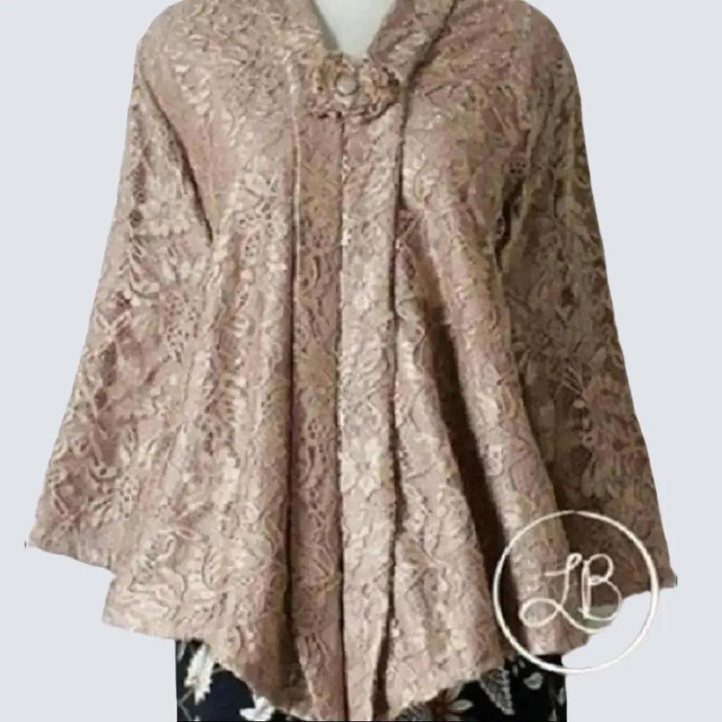 Atasan Kebaya Wanita Model Kutu Baru Bahan Brokat Full Puring Warna Milo