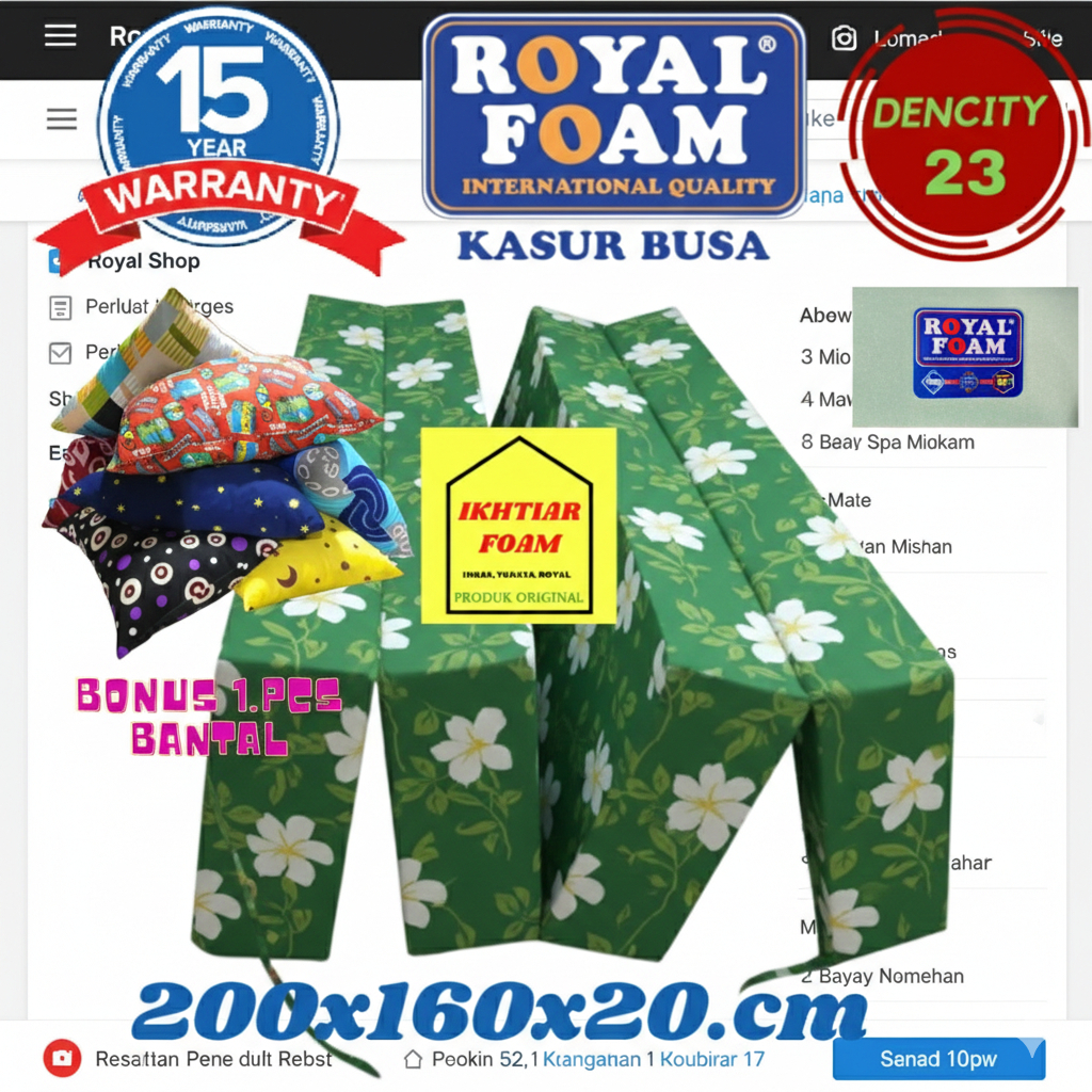 Kasur Lipat Royal foam No 2 Ukuran 200x160x20 CM  Kasur busa royal  Bergaransi 15 tahun ANTI KEMPES