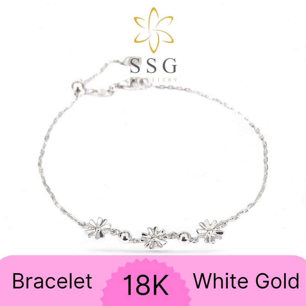 Gelang Rantai Serut Bunga White Gold / Emas Putih 18K - SSG JEWELLERY