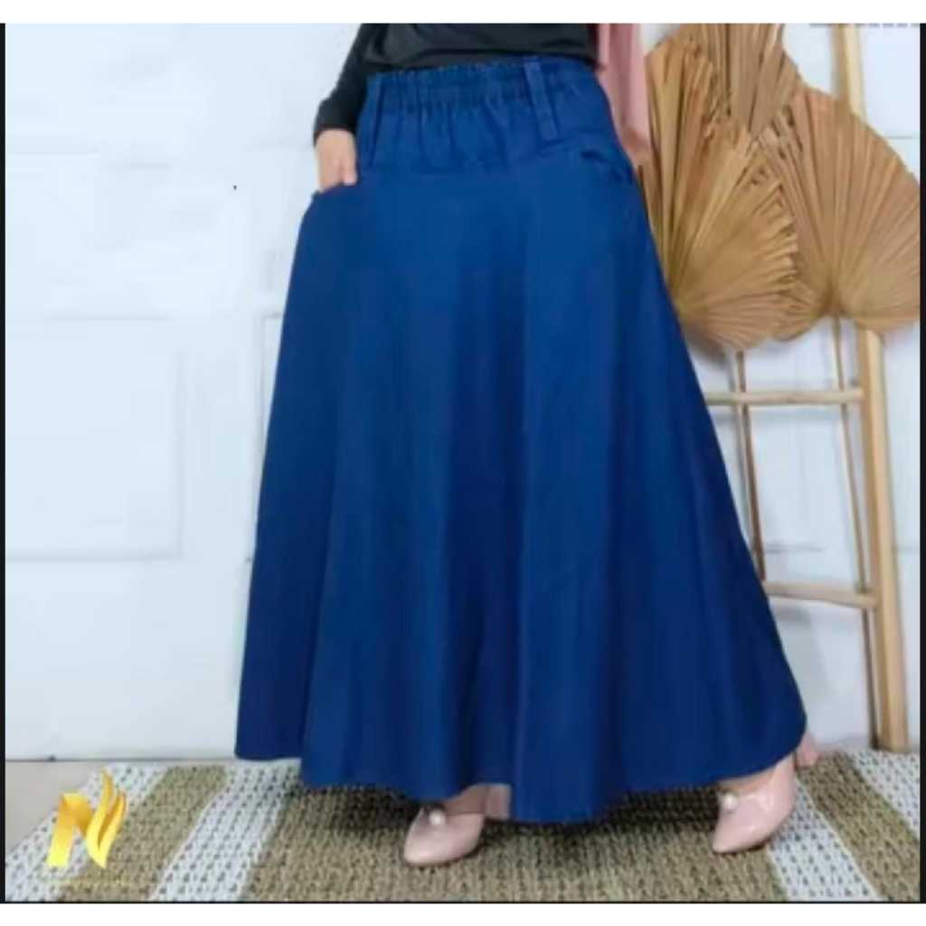 Rok Jeans Panjang Payung Bawah Lebar Wanita Jumbo