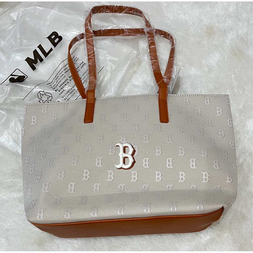 MLB Boston Large Canvas Tote Bag Brown With Charm Bag Original