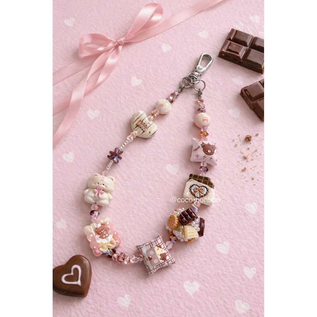 Bear Bag Charm / Bear Phone Charm / Bear Phone Strap / Charm Bear / Waffle Charm / Chocolate Charm