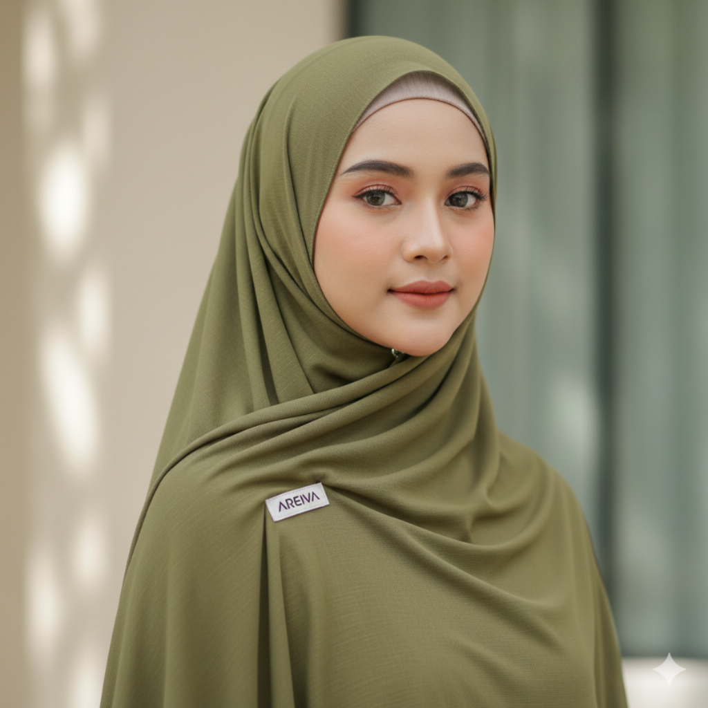 Areiva - Hijab Segiempat Premium Arabian - Warna Hijau Olive