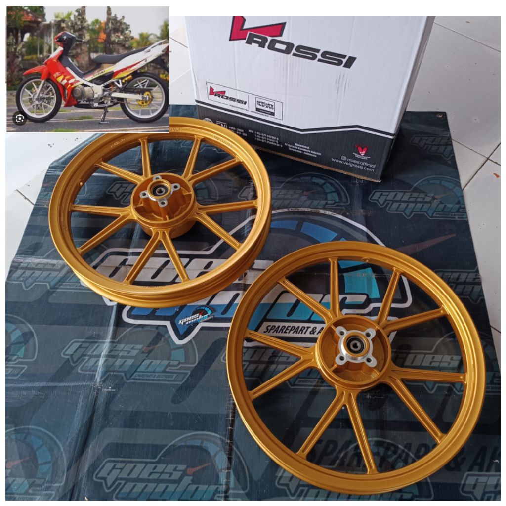 VELK RACING L&R SATRIA 2TAK DOUBLE DISK GOLD / BROWN V-ROSSI  2.50 17 / 3.00 17 ORIGINAL